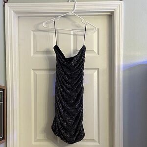 Express Black Shimmer Cowl Slip Dress - Mini